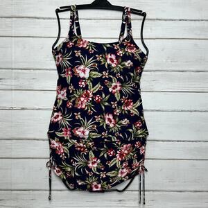 Birdsong Tankini Swim Top 32H Underwire Skirt Bottoms Medium Blue Floral